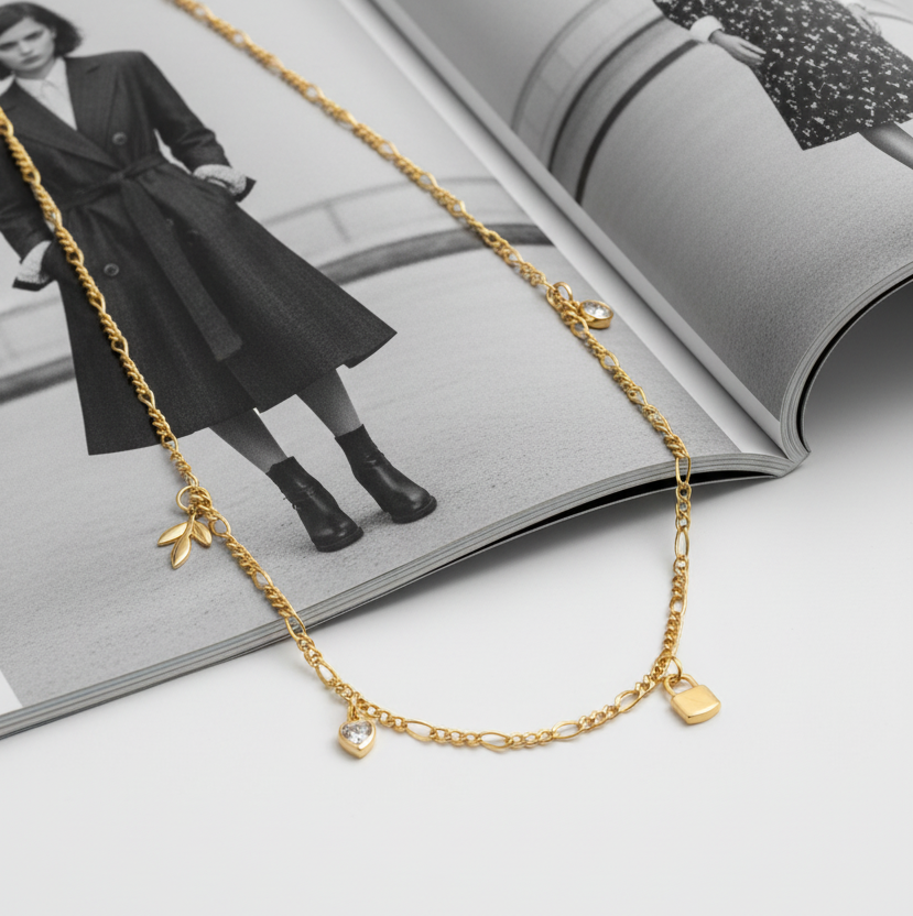 Figaro Chain Dangle Charms Necklace