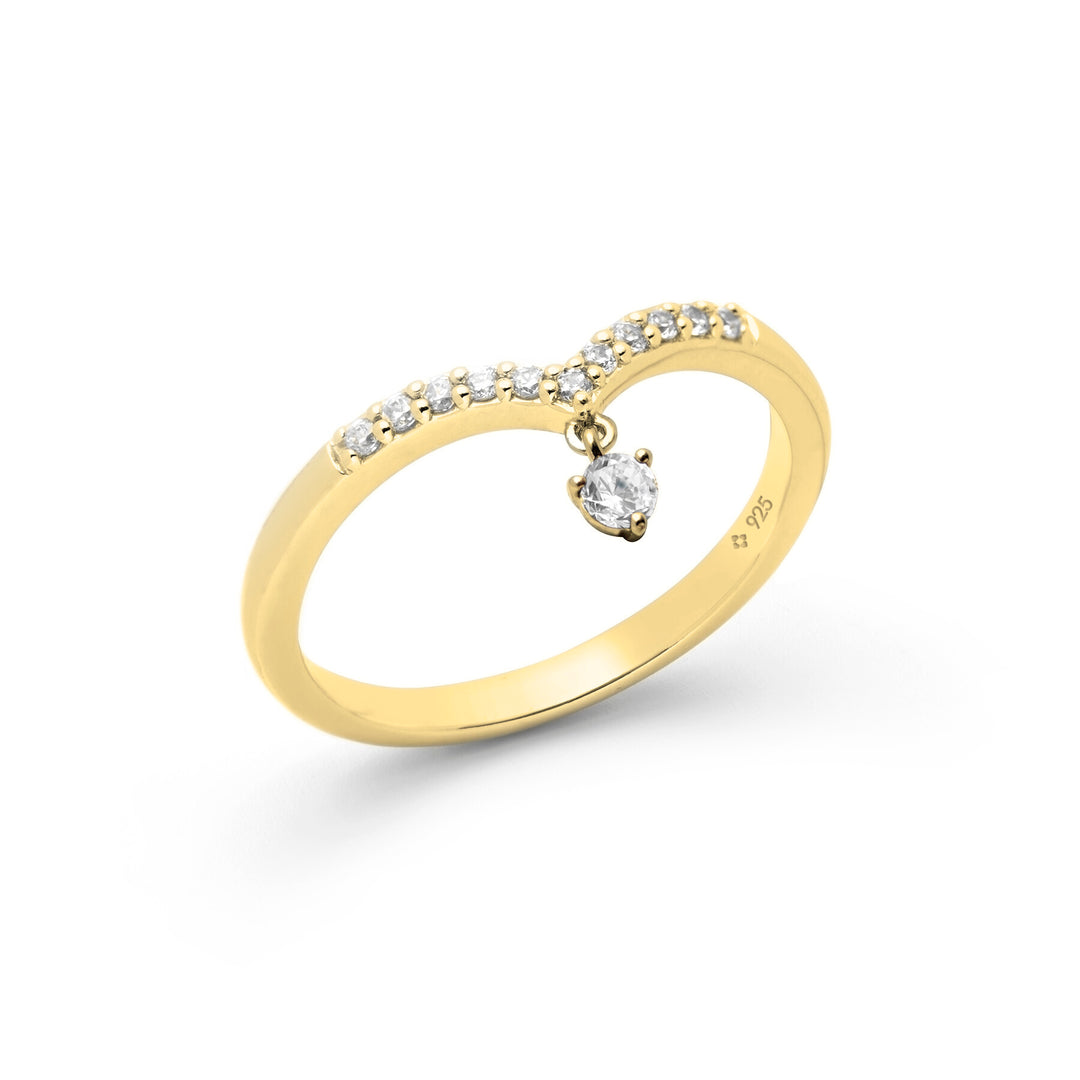 18k Yellow Gold Vermeil wishbone ring with dangle stone half plain and pave top shank gift for mum by NAIMA Jewellery Australia