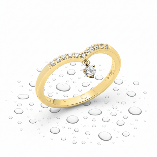 Wishbone ring with dangle stone in 18K Yellow Gold Vemeil