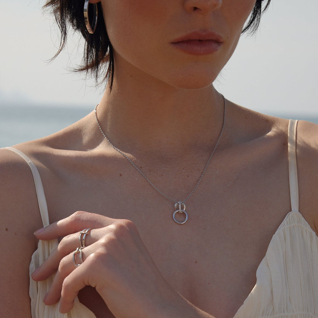NAIMA double-circle pendant with matching chain in Sterling Silver by NAIMA best online jewellery boutique