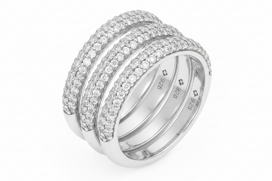 pave band ring with 3 rows of stones in Silver