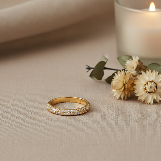 pave anniversary band ring in gold