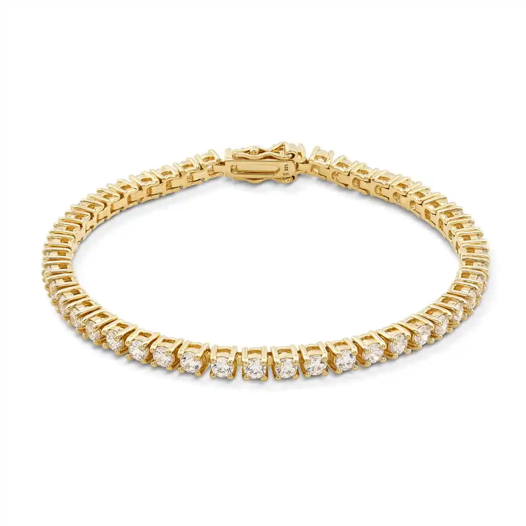 gold solid round eternity tennis bracelet claw set with secure double lock closure