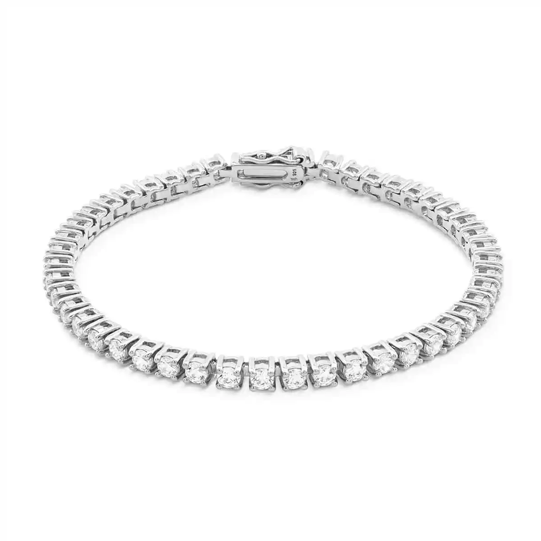 solid silver 925 tennis bracelet with round white stones secure lock closure