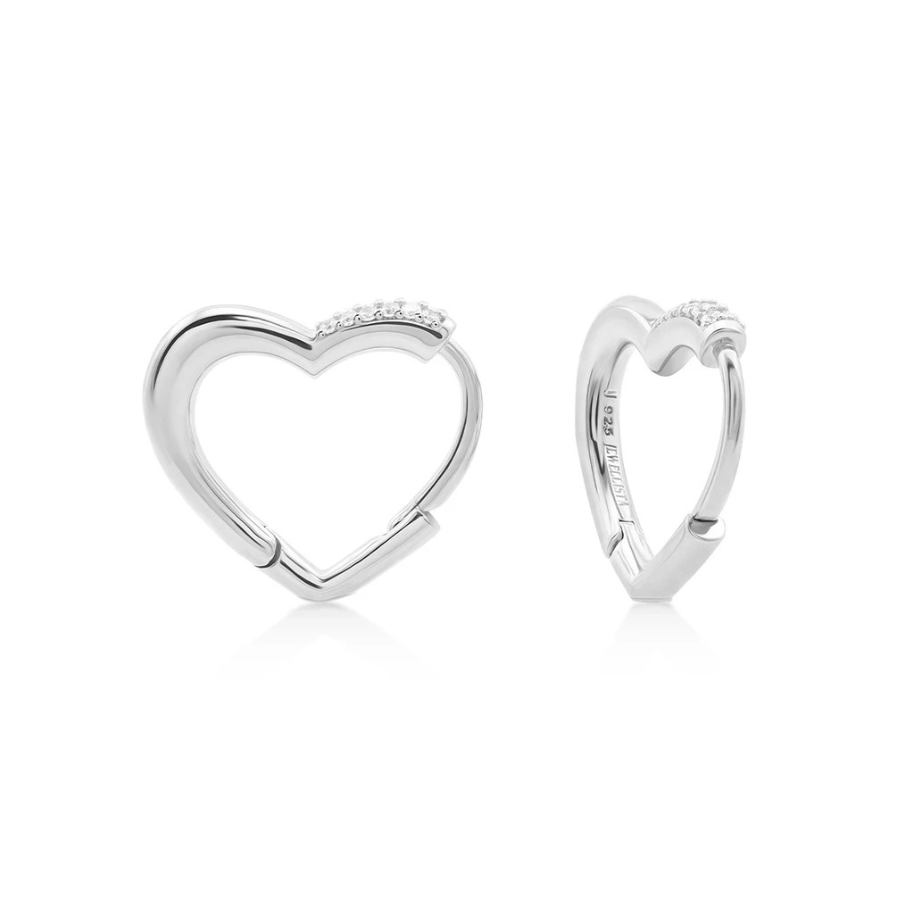heart hoop earrings with stones and plain for stacking for her and him in sterling silver 925