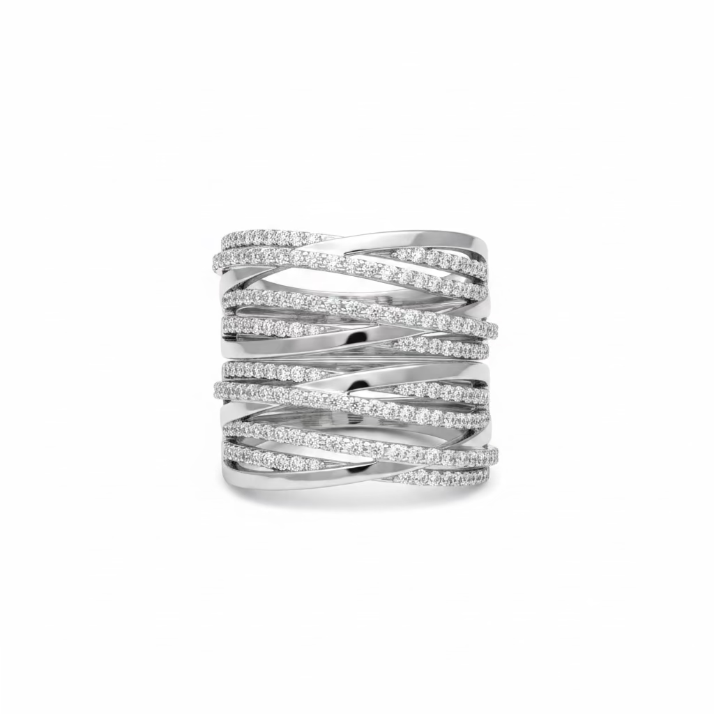 Crossover dress rings in sterling silver  