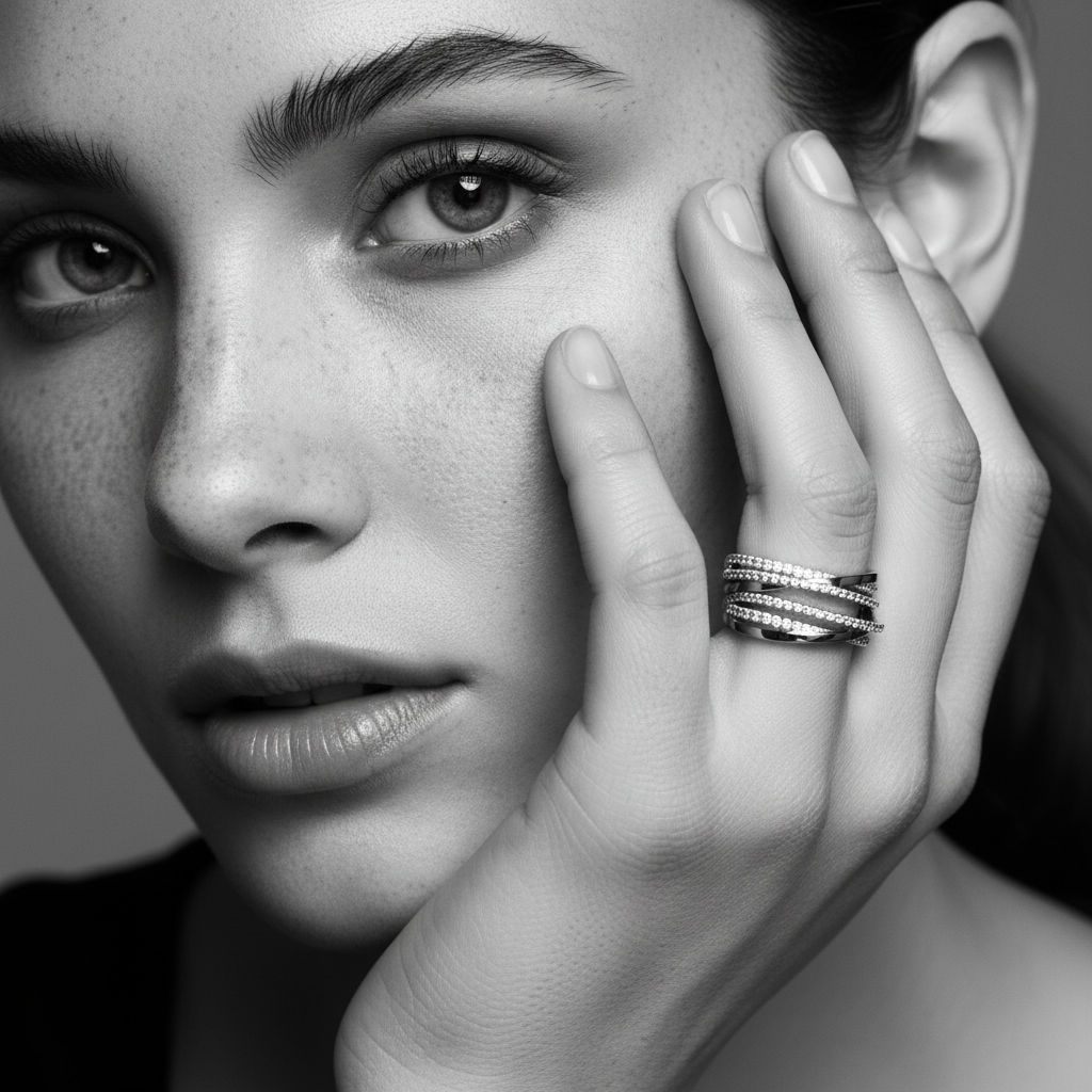 Crossover dress rings with stones in silver 