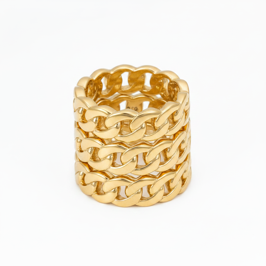 Cuban chain ring in gold stacking 