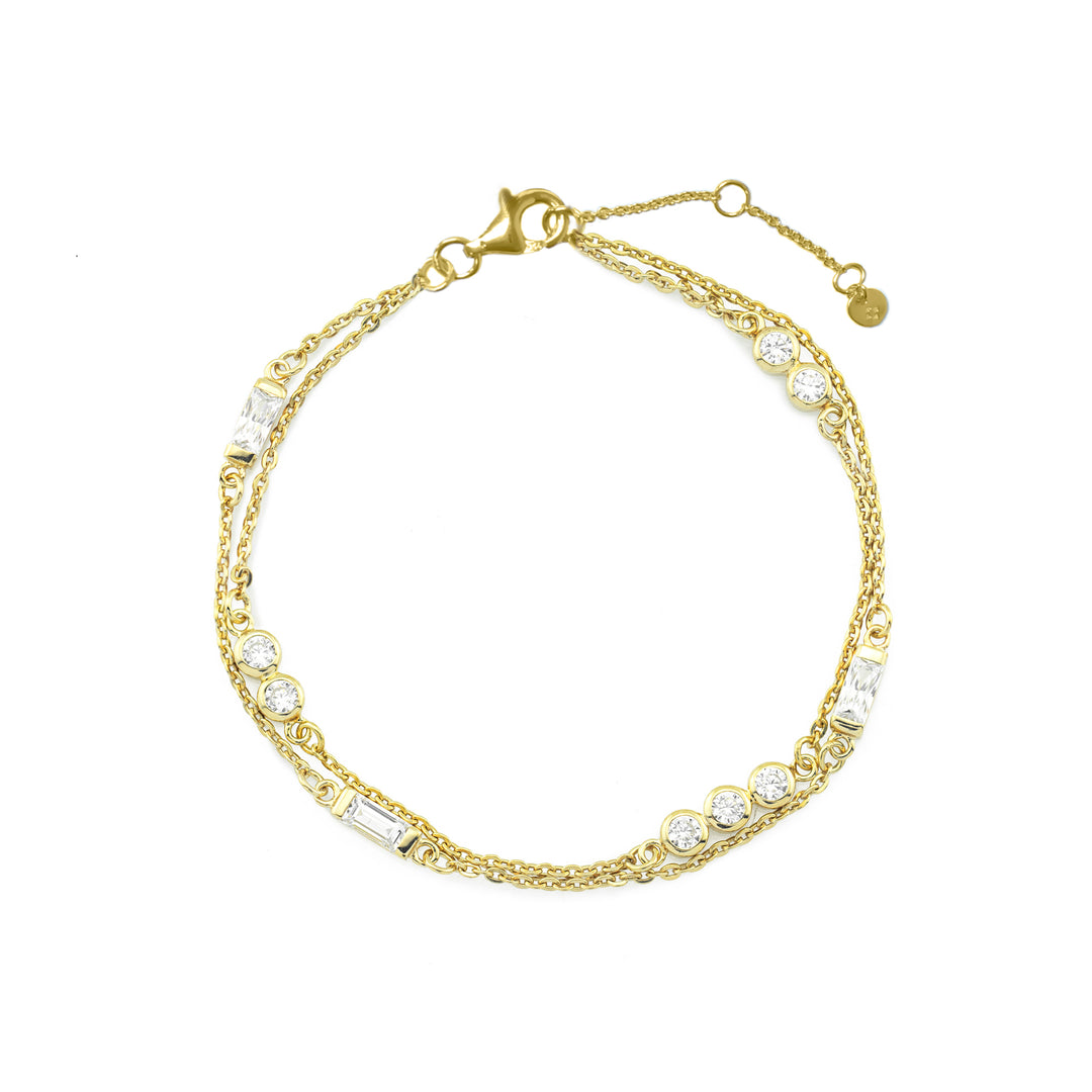 Double strands chain bracelets 18K yellow gold vermeil with cubic zirconia