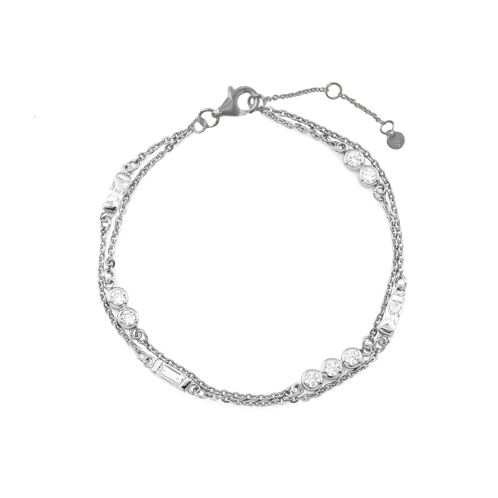 Double strands chain bracelets 1Sterling Silver with cubic zirconia