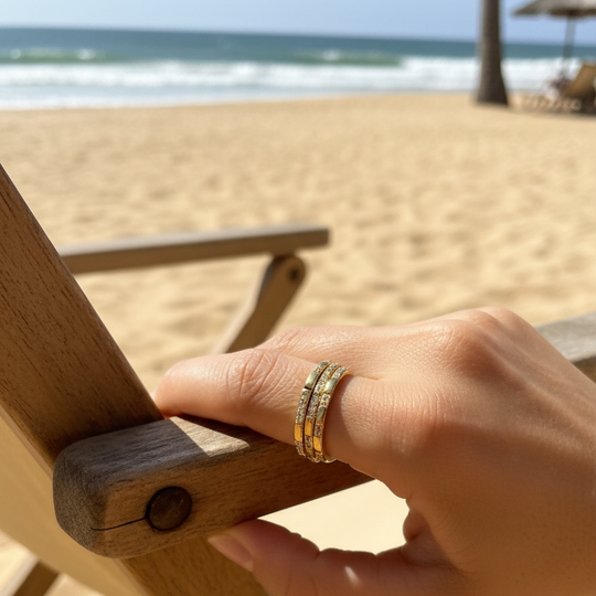 Gold Band rings with stones stacks 