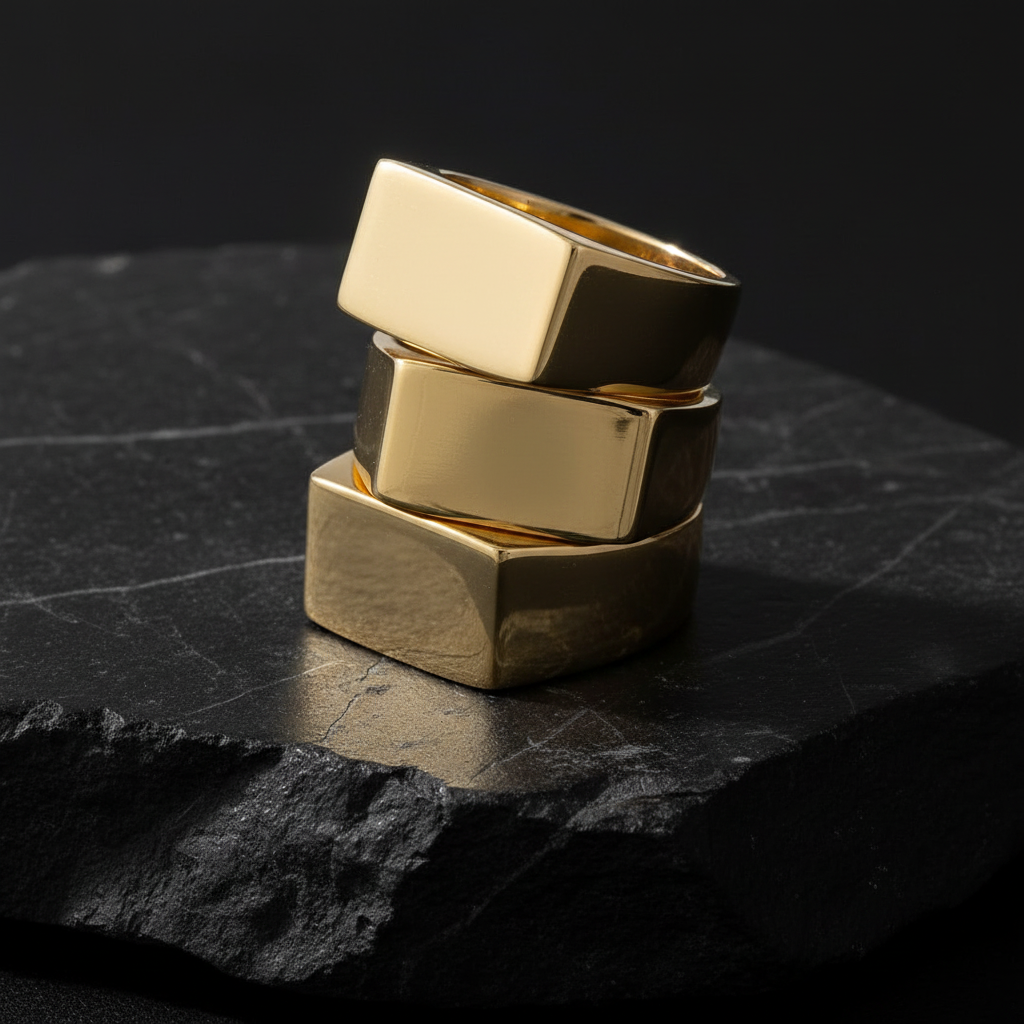 Gold Rectangular Signet Rings plain