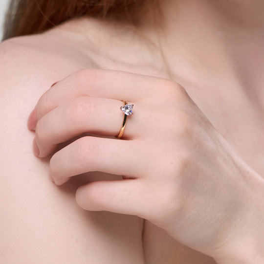 gold love heart solitaire promise ring single stone solid, ideal gift for women