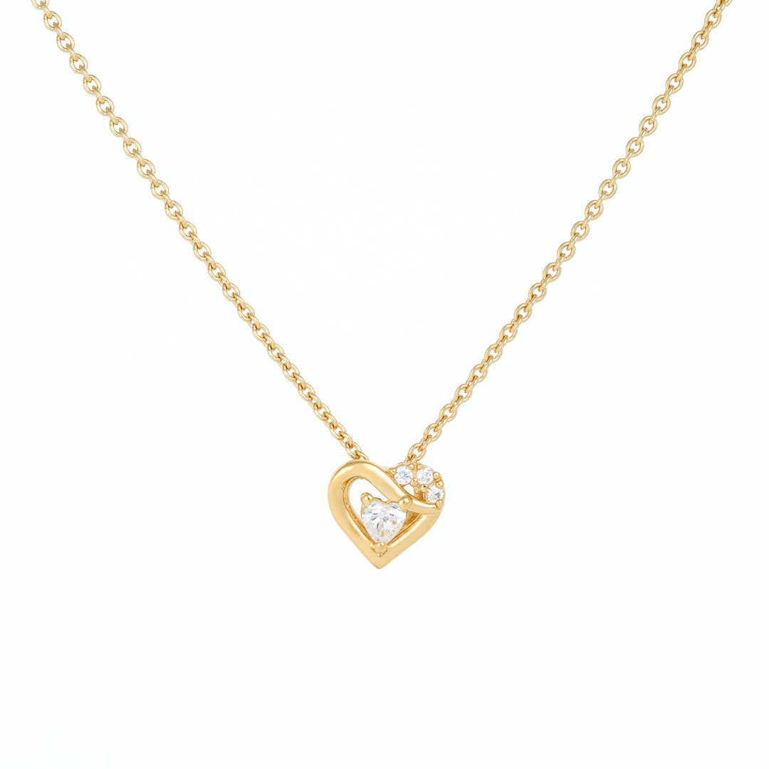 Heart in heart pendant necklace with stone in yellow gold