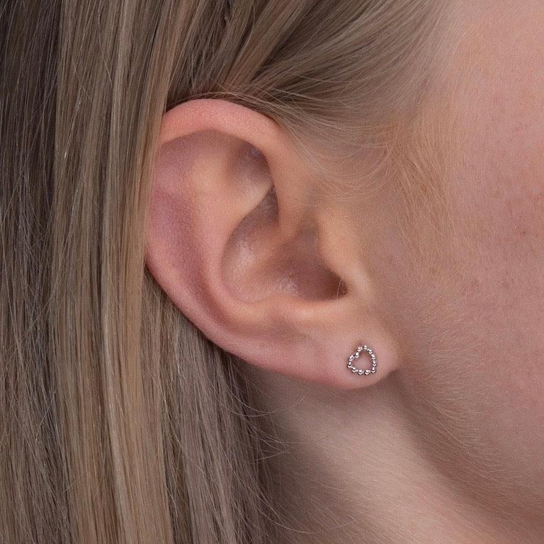 silver mini heart beaded stud earrings stacking layering style for girls