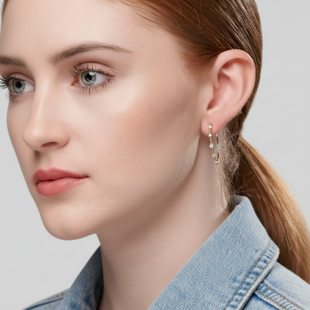 Round hoop earrings with stones inside out
