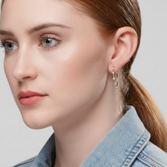 Round hoop earrings with stones inside out