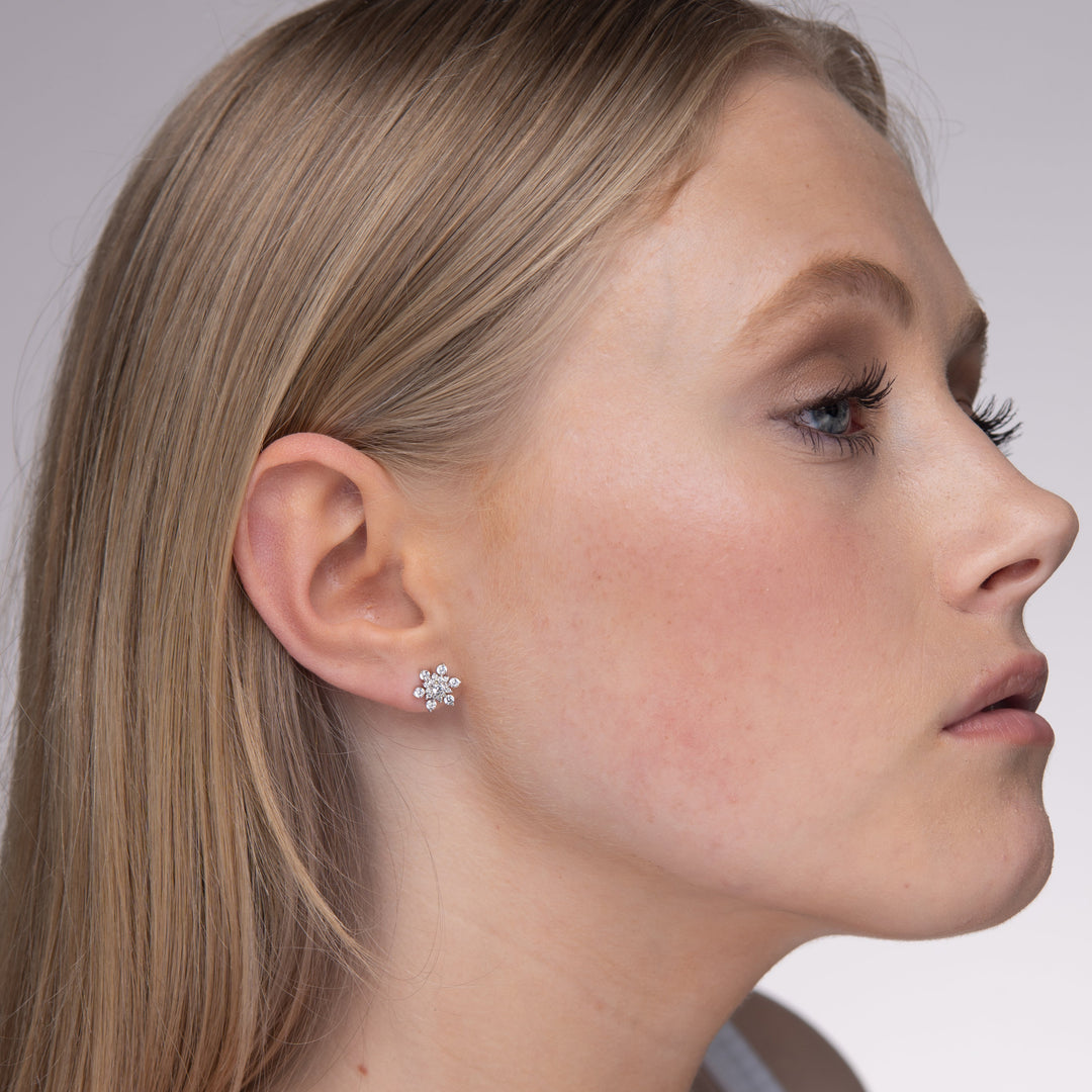 snowflake stud earrings with stones for her stacking style by NAIMA Jewellery