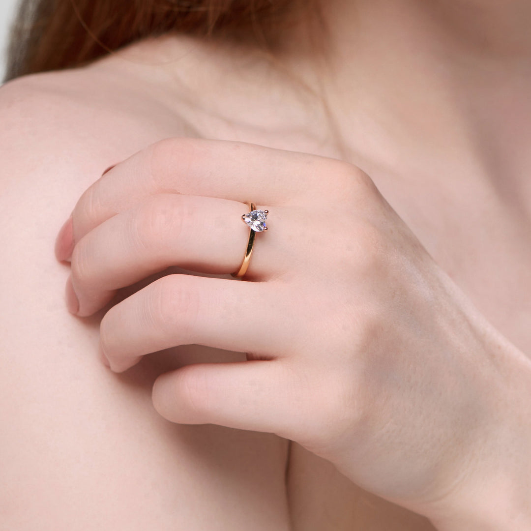 gold love heart solitaire promise ring single stone solid, ideal gift for women