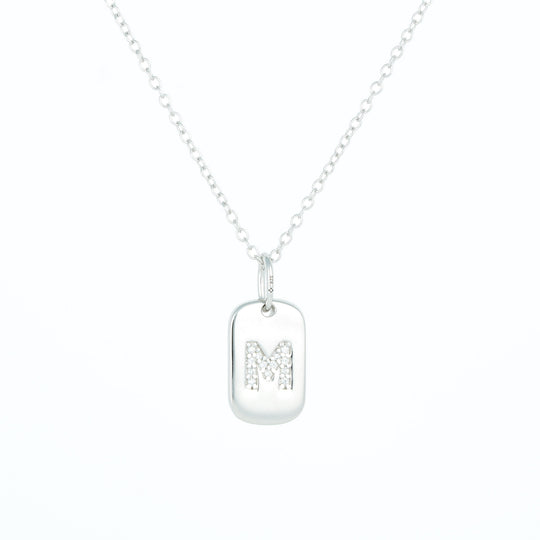 M initial tag pendant in Sterling Silver