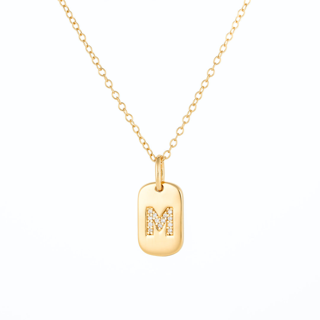 M initial tag pendant in gold 18K vermeil