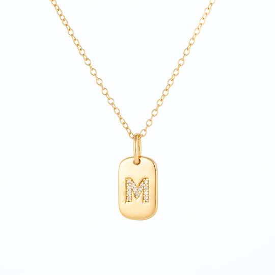 M initial tag pendant in gold 18K vermeil