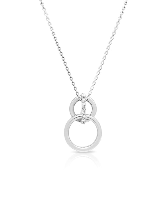 double circle pendant necklace with stones in sterling silver 925 for women