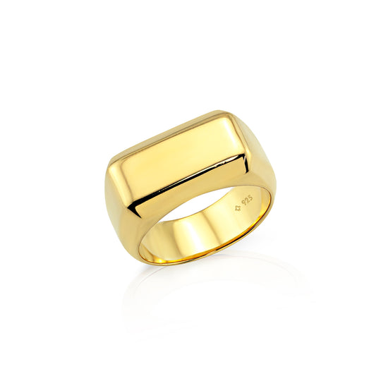 NAIMA 18K gold vermeil solid elongated rectangle engravable signet ring for men and women