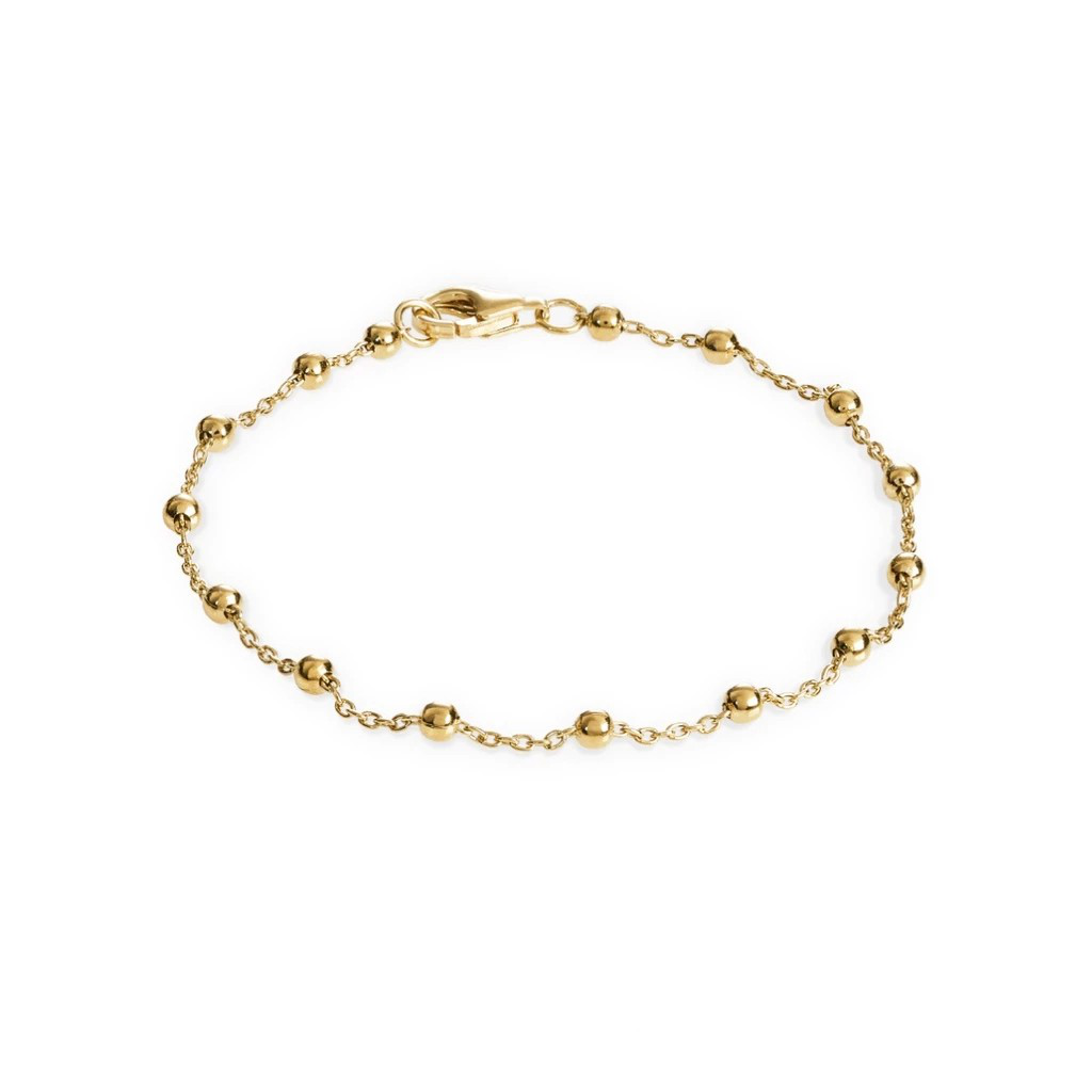 NAIMA 18K yellow gold vermeil beaded ball chain bracelet with clasp adjustable length 