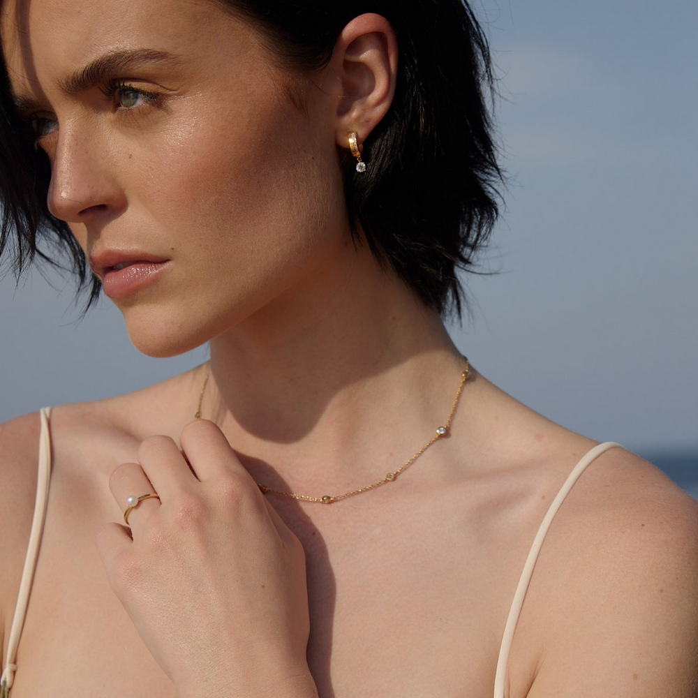 NAIMA dangle round hoop earrings with one stone best jewellery gift for her