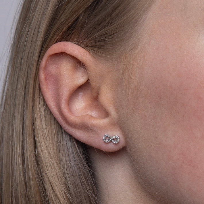 infinity studs with stones for stacking or second hole for men and women