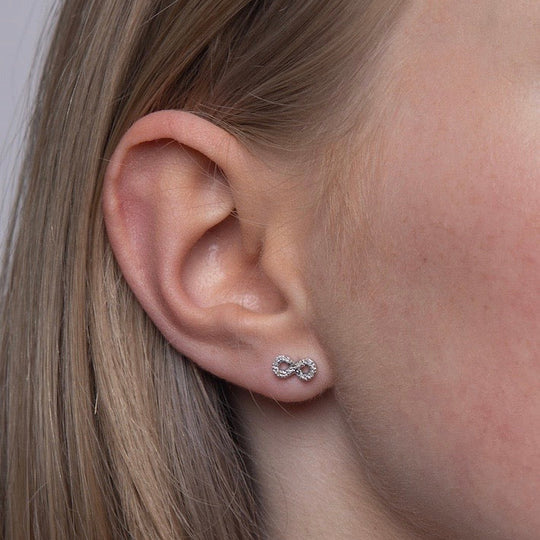 infinity studs with stones for stacking or second hole for men and women