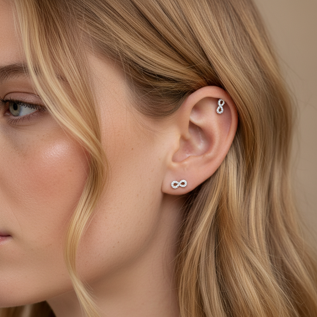 Silver infinity pave stud earrings party