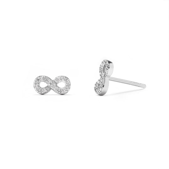 small infinity stud earring with stones in sterling silver 925 for men and women stacking style