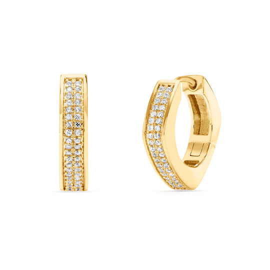 modern huggie earrings half stones half plain in yellow gold 18K vermeil Geometric shape