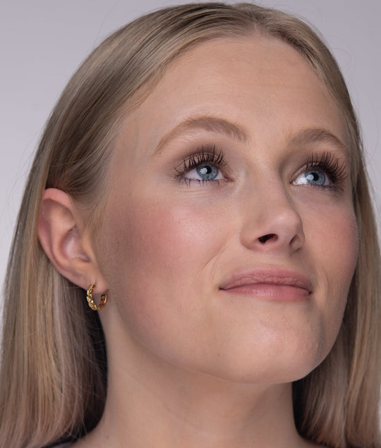 NAIMA medium round hoop earrings weave design stacking style for her and him in 18K gold vermeil