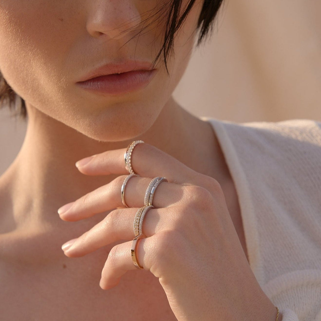 NAIMA Jewellery stacking band ring styling on model latest ring designs Australia 2025/2026