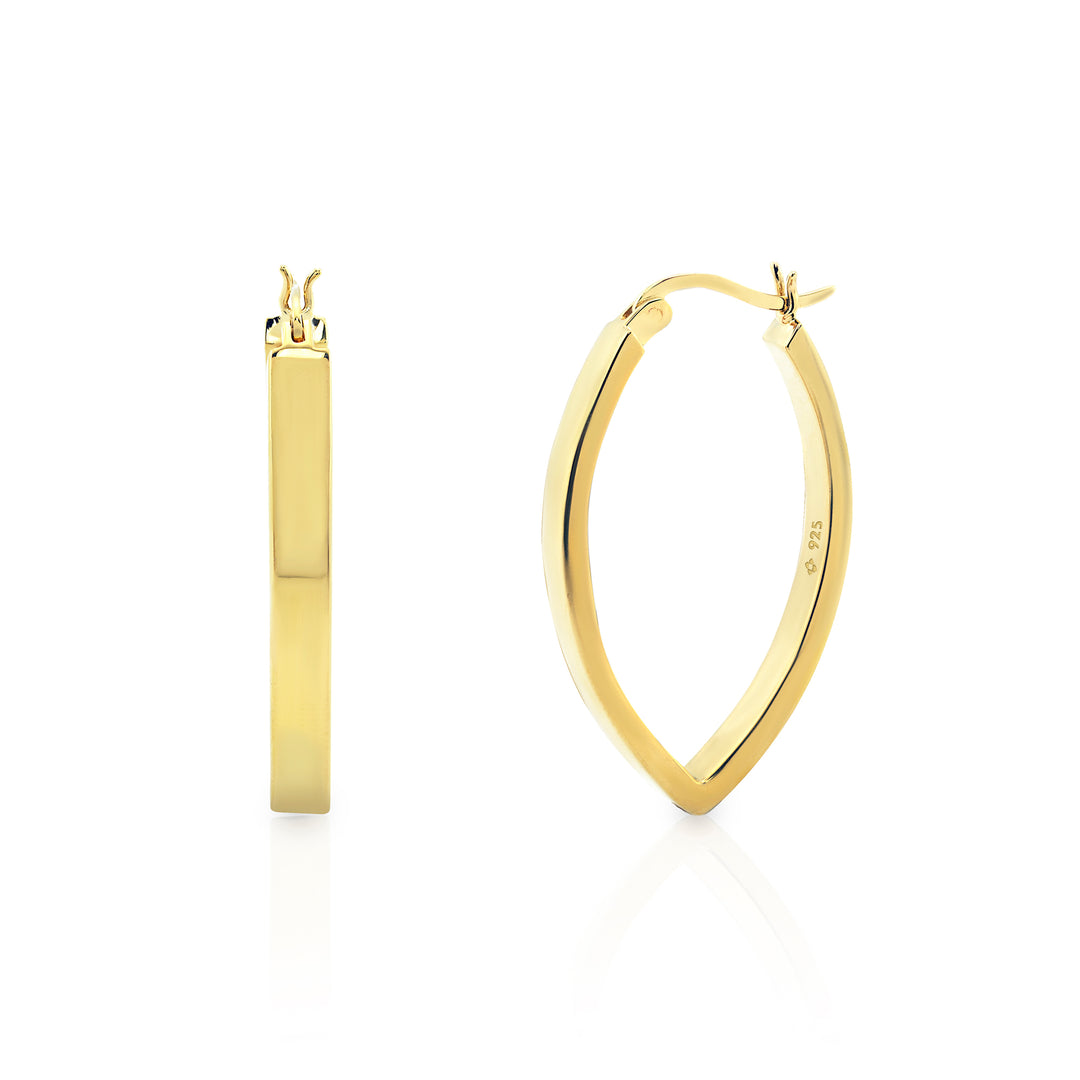 large plain gold marquise hoop earrings for women by NAIMA Jewellery