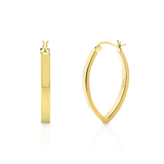large plain gold marquise hoop earrings for women by NAIMA Jewellery