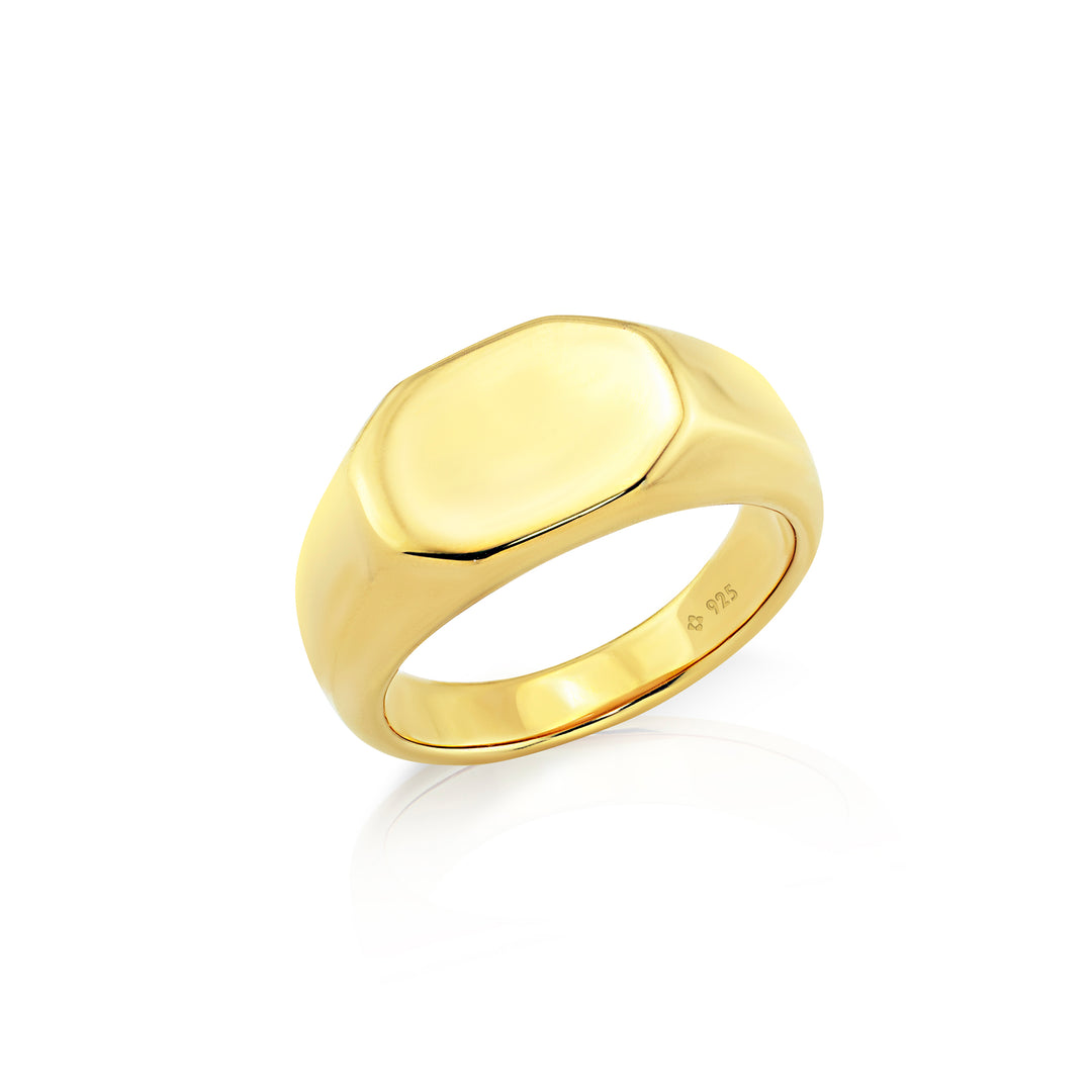 NAIMA Octagon engravable signet style ring in 18K Gold Yellow Vermeil for personalisation for him and her 