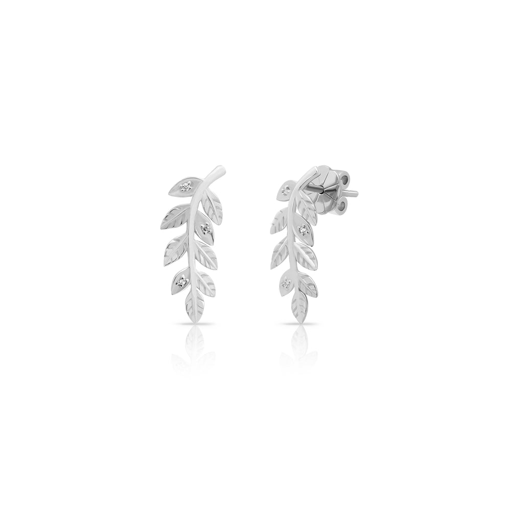 NAIMA Olive leaf drop earrings with Cubic Zirconia stones climber for her in sterling silver 925