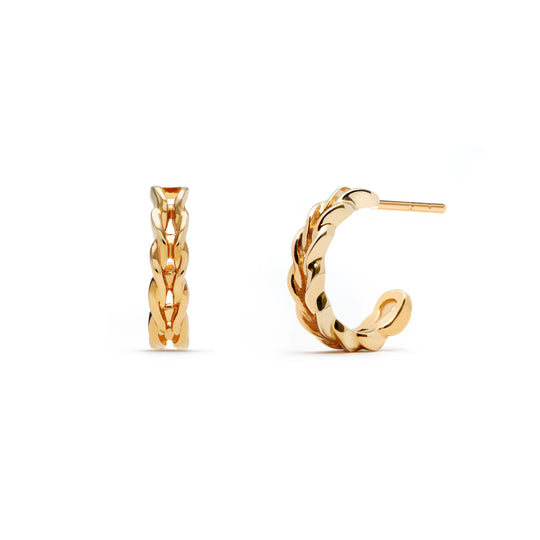 gold solid medium hoop earrings with weave chain design by NAIMA 2025