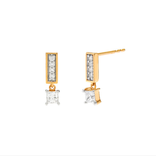 stackable gold drop earrings mini bar design with princess cut stones