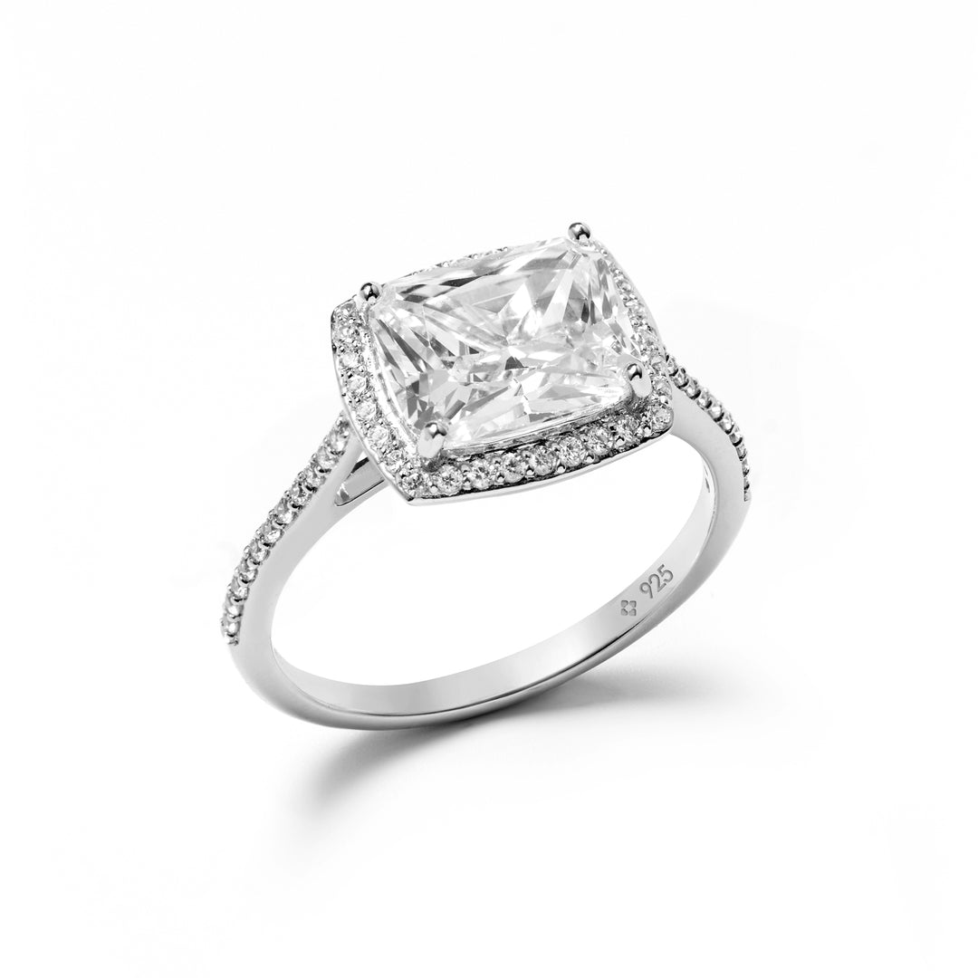 sterling silver 925 large cocktail solitaire ring with emerald cut centre stone for ladies by NAIMA Jewellery Australia
