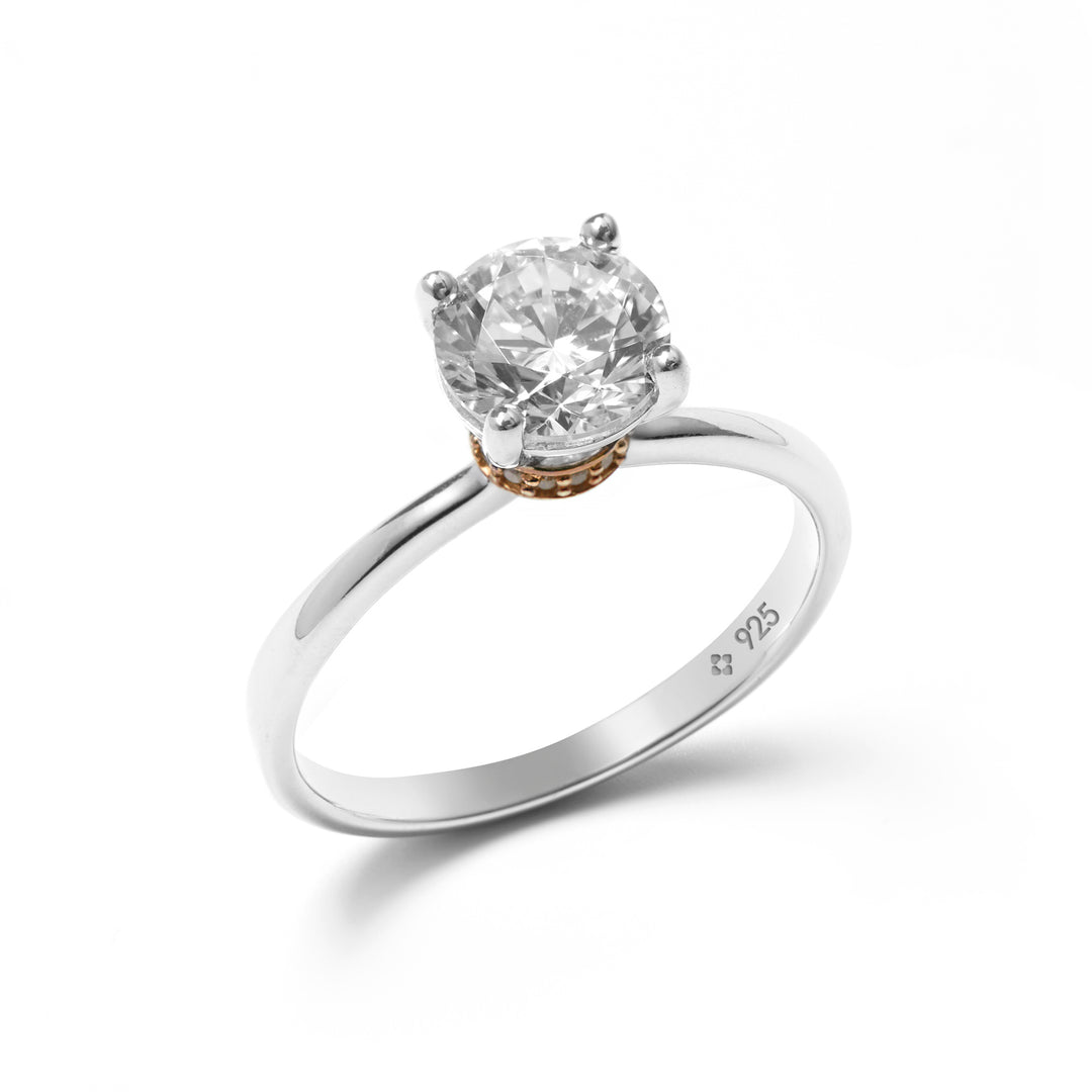 round solitaire Promise ring with hidden details solid plain shank in Sterling Silver