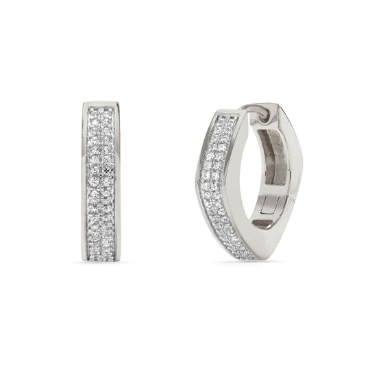 modern huggie earrings half stones half plain in Sterling Silver Geometric shape