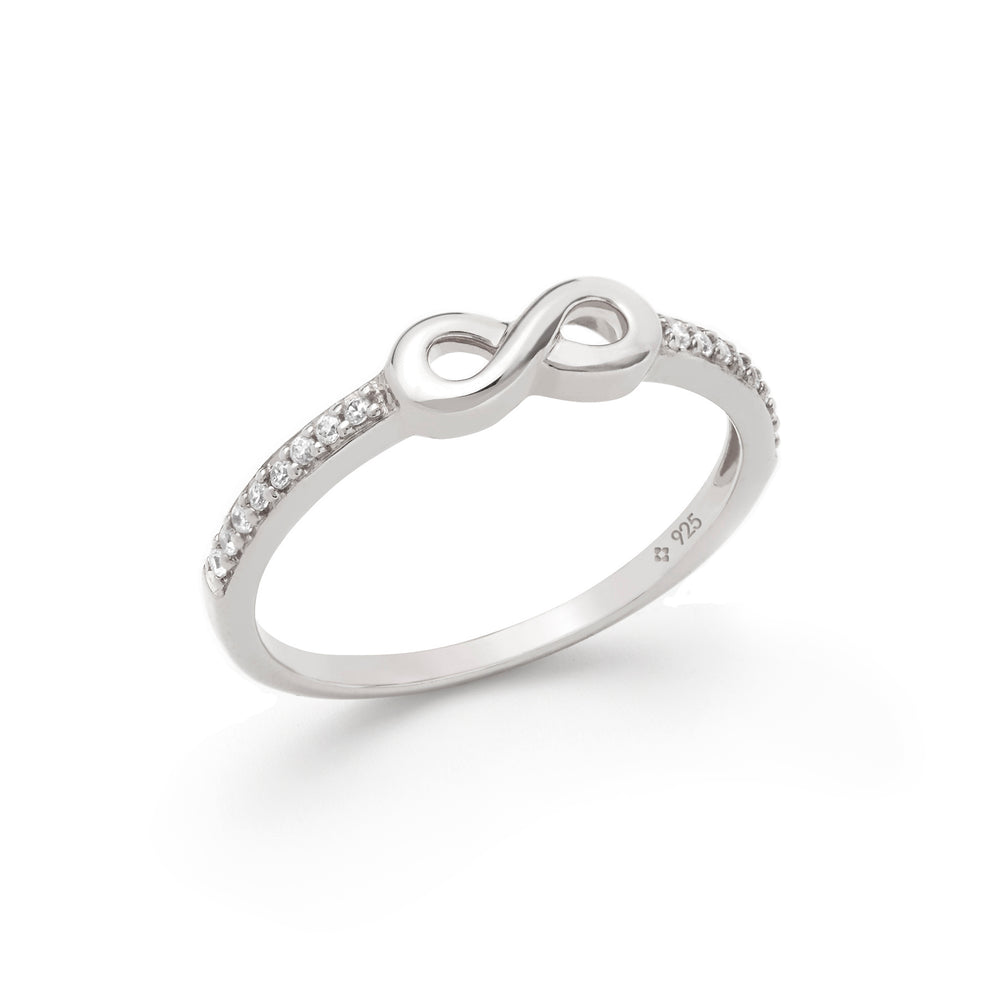 Silver infinity stackable band ring with shoulder stones by NAIMA Jewellery Australia