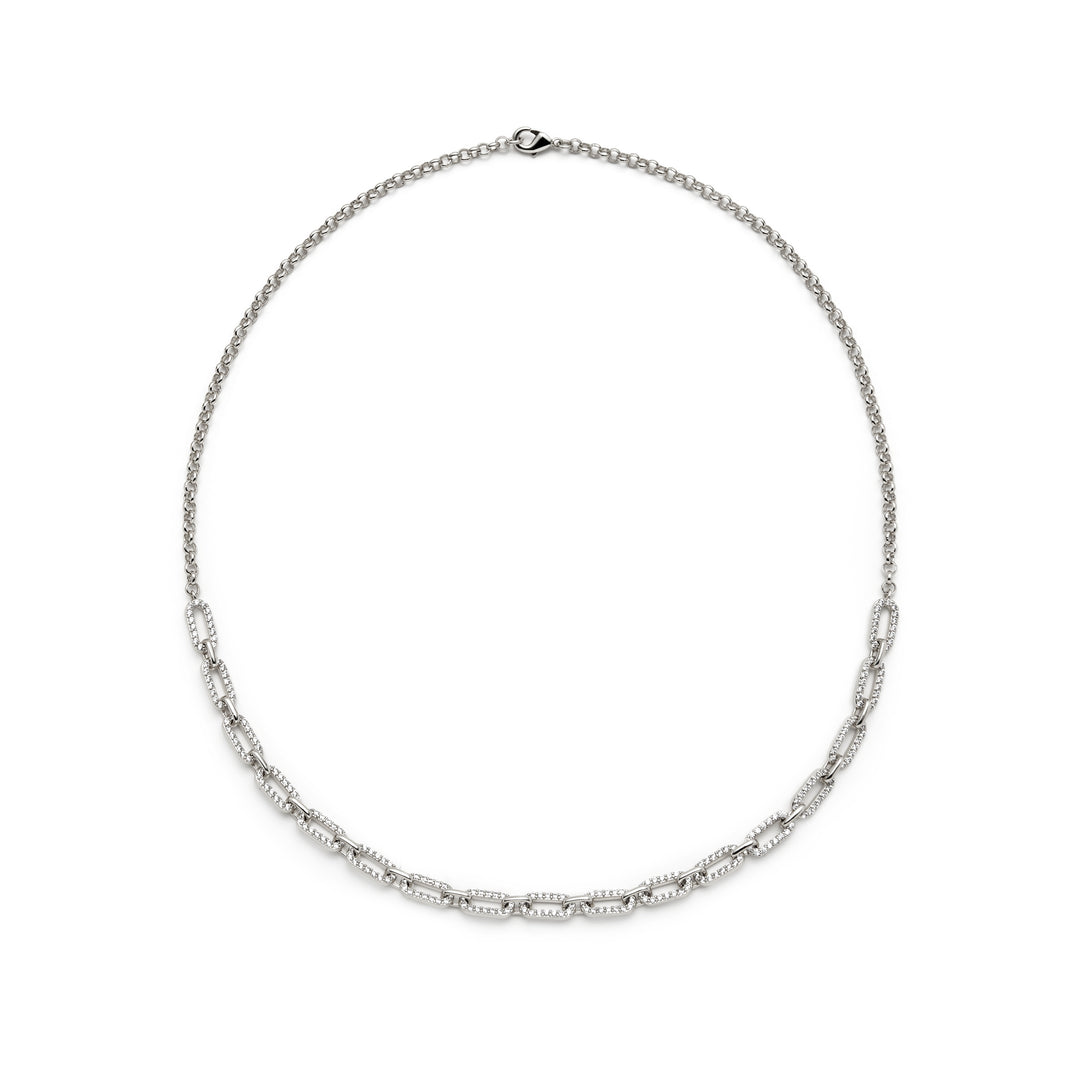 paperclip chain necklace with stones half plain chain sterling silver 925 gift for her