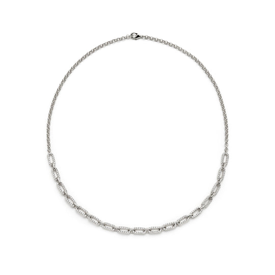 paperclip chain necklace with stones half plain chain sterling silver 925 gift for her