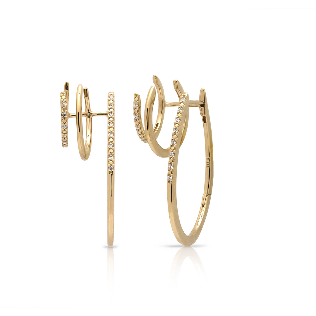 gold oval trio hoop earrings with stones for her NAIMA best jewellery for her